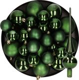 Decoris Kaemingk B.V. Kerstversiering kunststof kerstballen met glazen piek donkergroen 6-8-10 cm pakket van 45x stuks - Kerstboomversiering