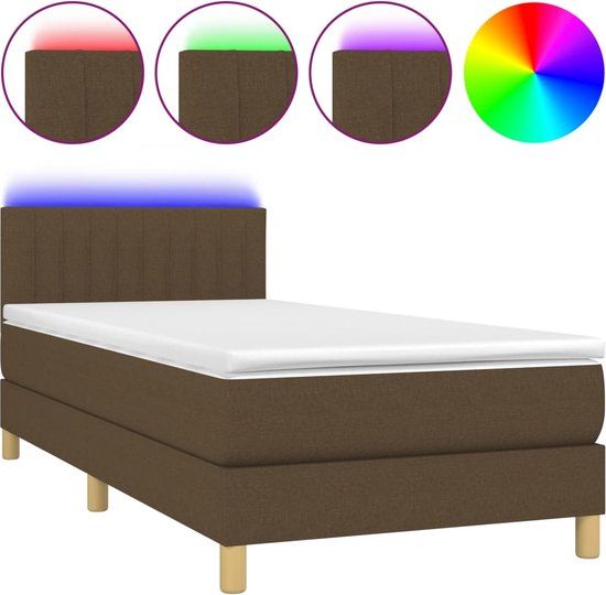 vidaXL Boxspring met matras en LED, stof, donkerbruin, 100x200 cm
