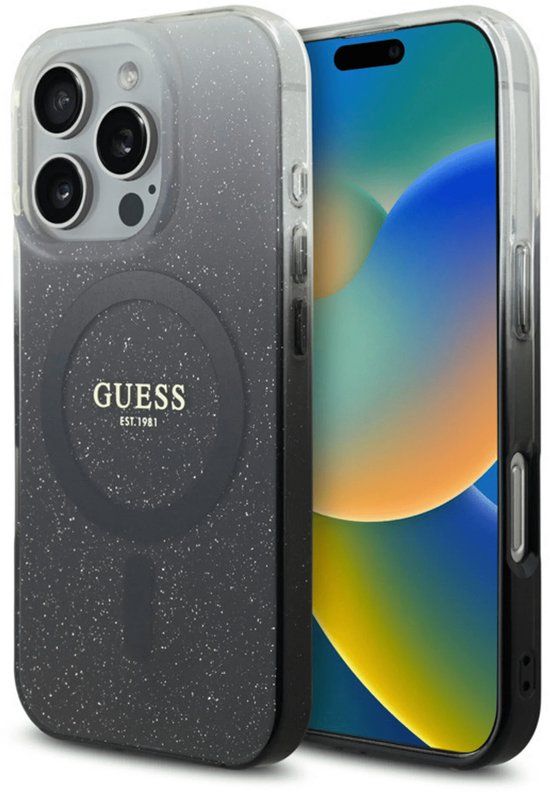 Guess - Backcover iPhone 16 Pro Max - Magsafe IML glitter gradient - Zwart