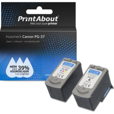 PrintAbout Huismerk Canon PG-37 / CL-38 Inktcartridge Zwart + 3 kleuren Voordeelbundel