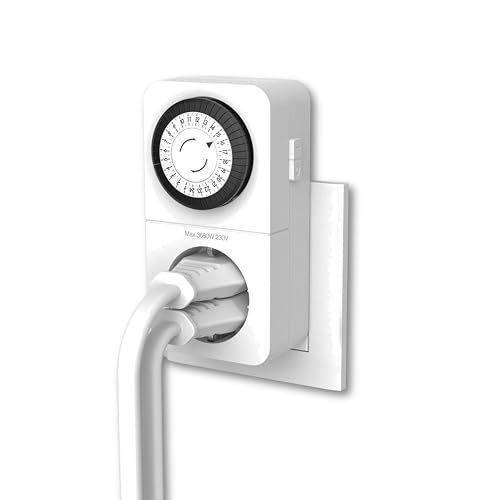 REV Tijdschakelaar stopcontact COMBINI - 24u formaat, 48 tijden van 30 minuten - mechanische timer stopcontact met combi-insteeksysteem, max. 16 A/3680 W, wit