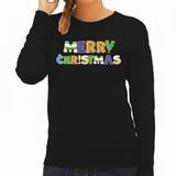 Bellatio Decorations Kersttrui / sweater voor dames - Merry Christmas - zwart - L
