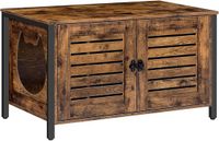 Shenzhen Haorui Industrial Technology Co., Ltd. Maisonnette pour chat Armoire pour litière de chat avec porte à lamelles Boîte pour animaux de compagnie avec 4 pieds en fer Ouverture de porte mignonne tête de chat Marron foncé/Vintage EBF06MW01