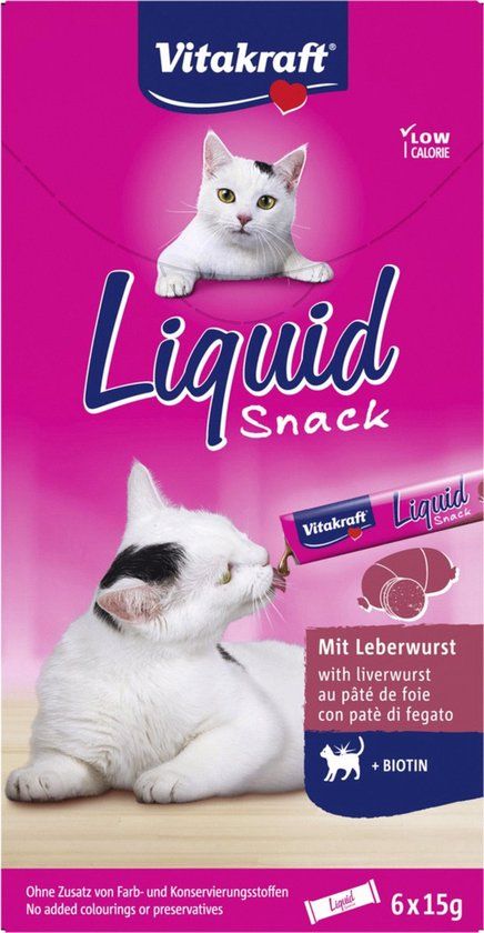 Vitakraft Liquid Snack Met Biotine - Kattensnack - Leverworst 6x15 g