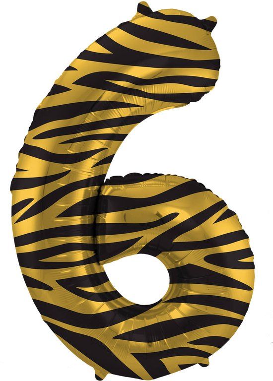 Folat Folieballon Cijfer 6 Tiger Chic - 86 cm