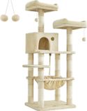 FEANDREA Arbre à chat, arbre à chat 143 cm, 2 plates-formes d'observation confortables, beige