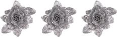 Cosy&Trendy Kerstboomversiering Bloemen - 3x - 10 cm - zilver glitter - op clip - ornament - roos