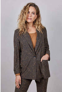 Didi Didi getailleerde blazer Mida van travelstof met all over print zwart/zand