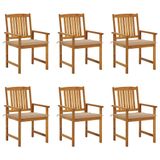 VidaXL Tuinstoel met Gecapitonneerde Zitting van Acaciahout - Beige (6 stuks)