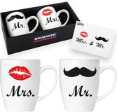 BRUBAKER Mr. & Mrs. Mokken set - Keramische koffiekopjes - 2 koffiebekers 300 ml - Koffiemokken - Huwelijkscadeau met wenskaart en geschenkverpakking