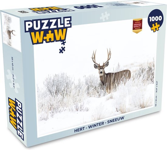 MuchoWow Puzzel Hert - Winter - Sneeuw - Dieren - Seizoenen - Wit - Legpuzzel - Puzzel 1000 stukjes volwassenen - Sinterklaas cadeautjes - Sinterklaas voor grote kinderen