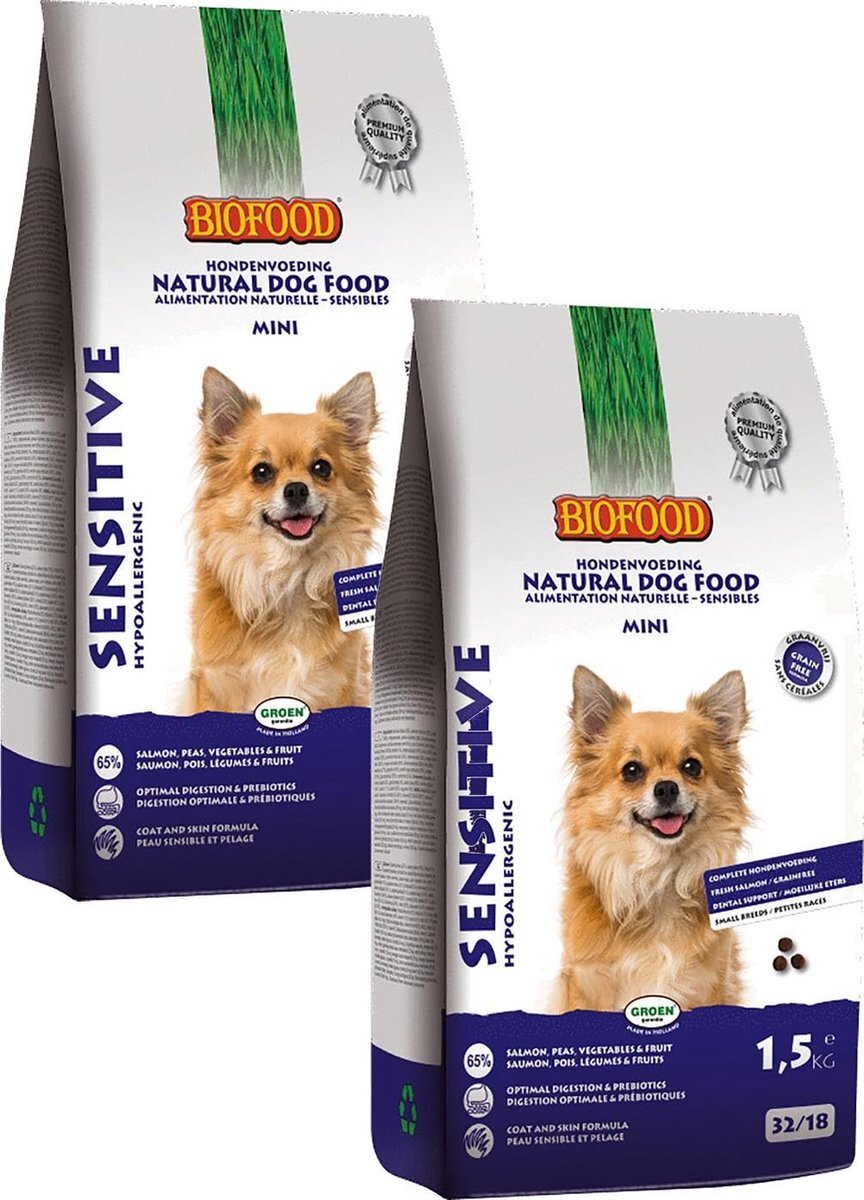 BIOFOOD Sensitive Small Breed - Hondenvoer - 2 x Zalm Erwt Aardappel 1.5 kg Graanvrij