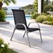 Chaise d'extérieur, chaise de jardin, chaise empilable, métal, argent, textile, noir