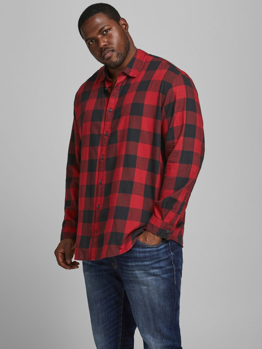 JACK & JONES PLUS SIZE Cotton Shirt - 3XL - Brick Red