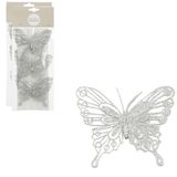 House of Seasons décorations de Noël papillons sur clip - 6x pièce - argent - 10 cm