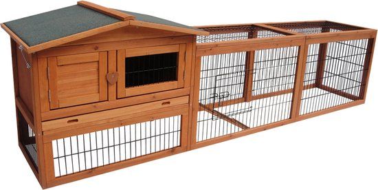 FLAMINGO Karlie Flamingo Sunshine Jumbo Konijnenhok - Met Ren - 230 x 53 x 70 cm - Bruin