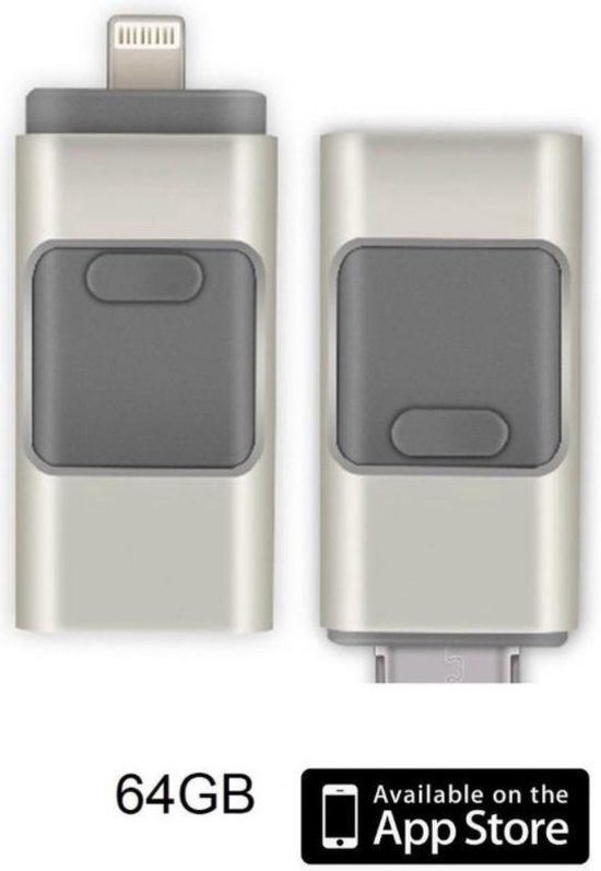 Drphone Flashdrive 64 GB USB Stick iPhone / iPad / Samsung USB Stick - Micro USB Naar USB Type A - Geheugenstick Data Transfer - Geschikt voor Android / Apple / Mac / Windows - Overzetten bestanden - Plug & Play + Extra Opslag - Zilver