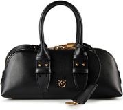 PINKO Handtas Schoudertas Bowling Bag Horizontal Vitello Black - Antique Gold
