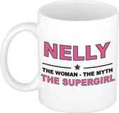 Bellatio Decorations naam cadeau mok - Nelly - Woman Myth Supergirl - koffiemok - 300 ml - collega - moederdag