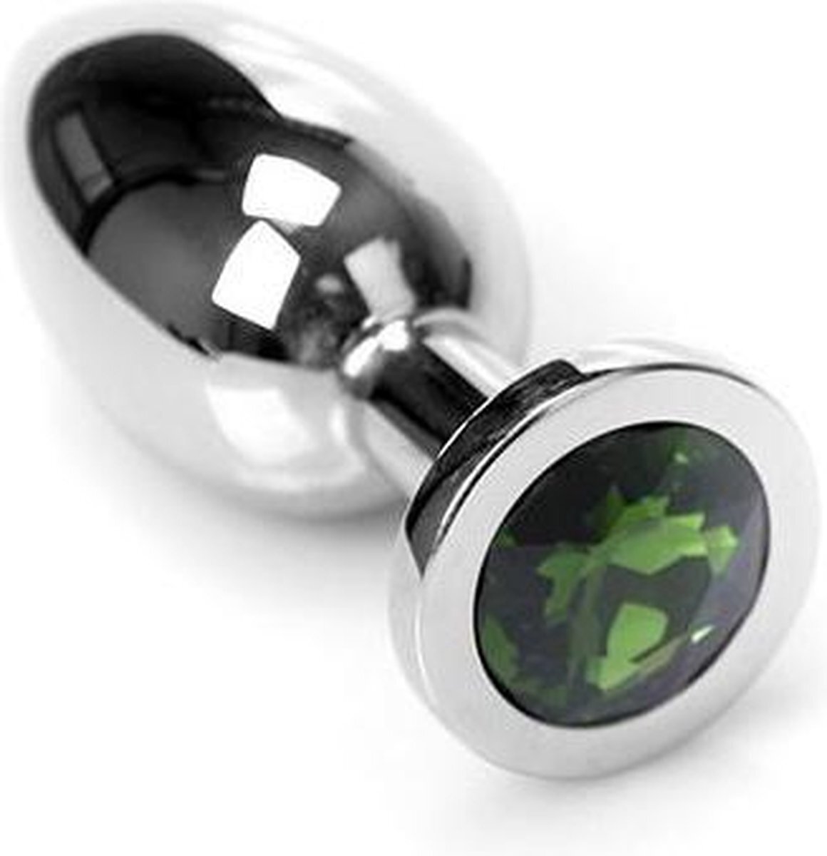 Kiotos Steel Buttplug RVS met groen kristal - medium