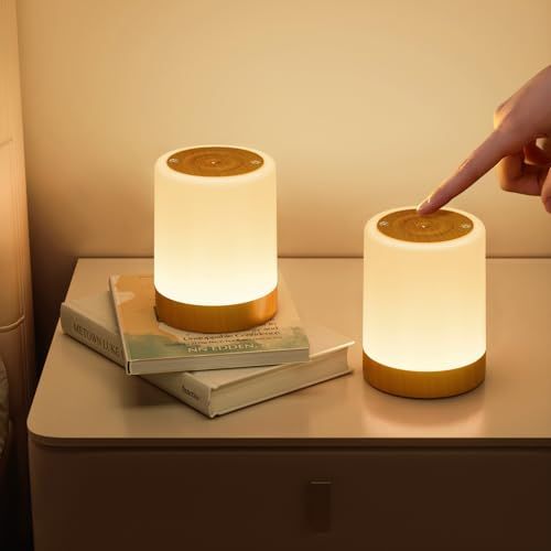 NIWOHOM Set van 2 Bedlampje Touch Dimbaar, Tafellamp op Oplaadbare Batterij met 5-modi en 256 RGB Kleurveranderingen, Warm Nachtlicht met Timer voor Slaapkamer en Woonkamer