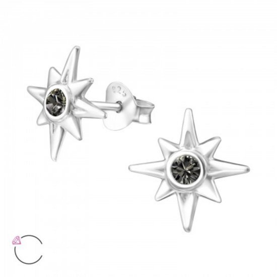 Aramat Jewels Oorstekers-sterling zilver-ishtar-11 mm-swarovski elements kristal-black diamond