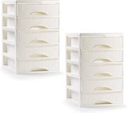 PLASTICFORTE Ladeblokje/bureau organizer - 2x - 5 lades - ivoor wit - L18 x B21 x H28 cm