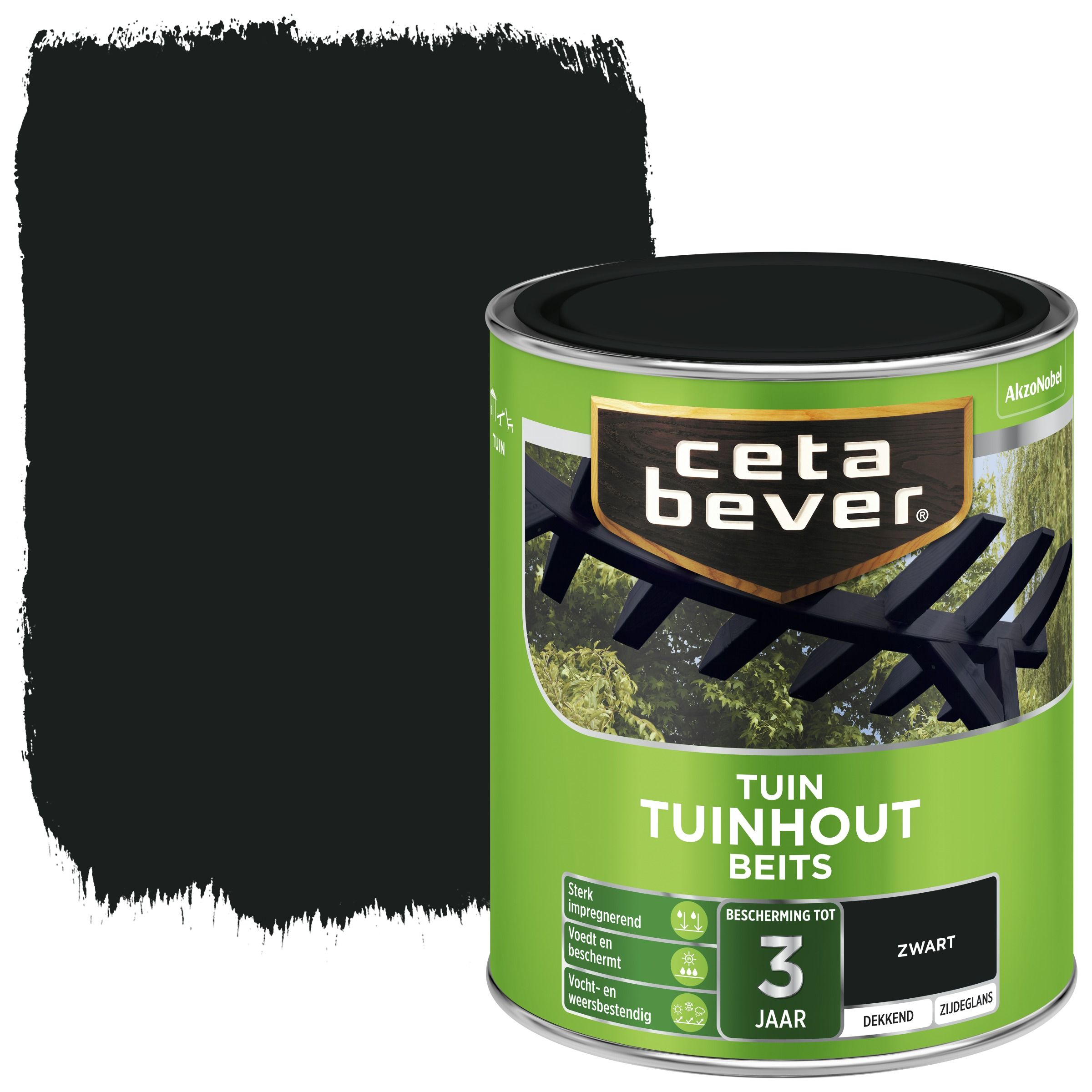 Cetabever tuinhout beits dekkend zwart zijdeglans 750 ml