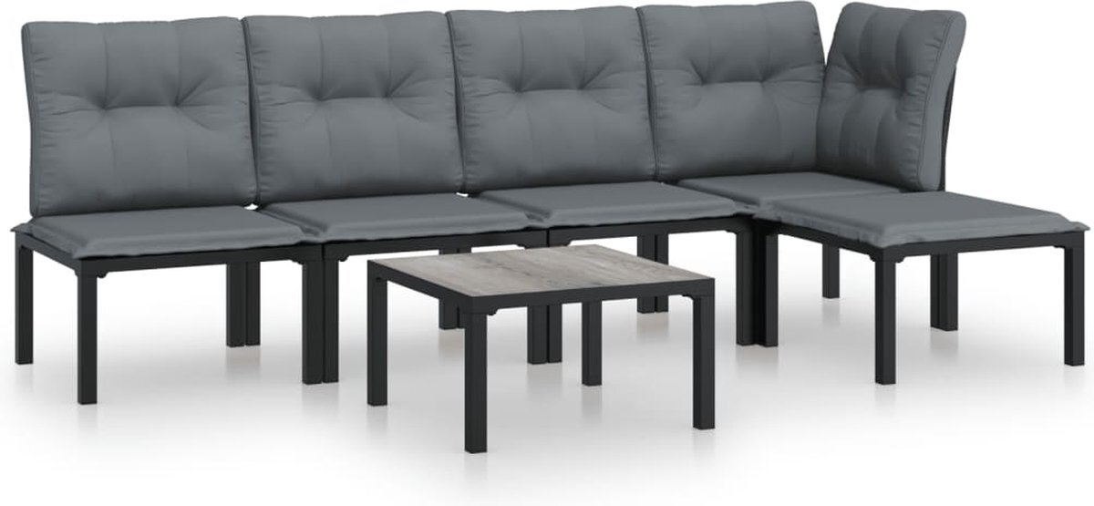 vidaXL 6-delige Loungeset poly rattan zwart en grijs