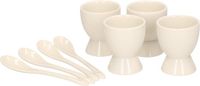Merkloos / Sans marque Koopman International Set van 4x eierdopjes met lepel - wit - porselein - 6 cm