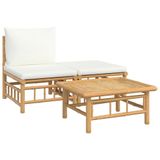 vidaXL 3-delige Loungeset met kussens Bamboe Crèmewit
