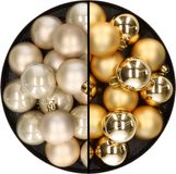 Decoris Kerstversiering 32x stuks kunststof kerstballen mix van champagne en goud 4 cm