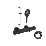 Grohe Grohtherm 1000 Performance Ensemble de douche - Mitigeur de douche - Barre de glissement - Douche à main ronde - Flexible de douche - Phantom Black (Noir)