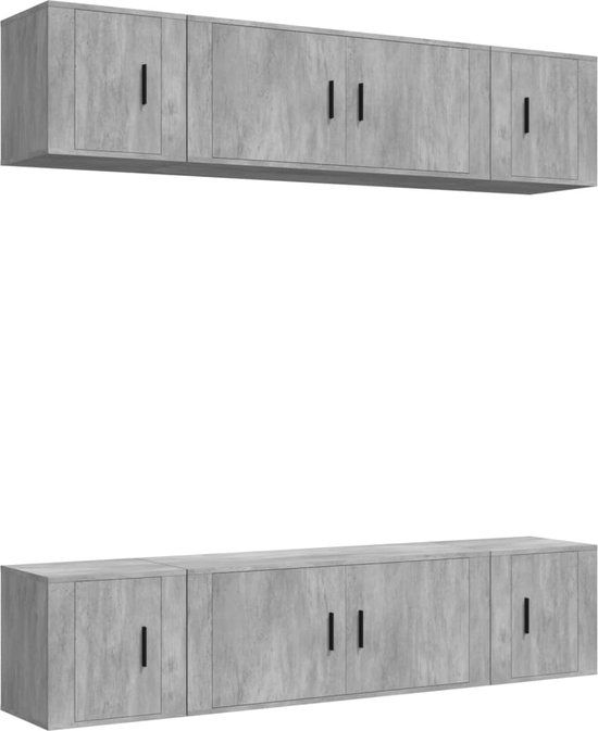 vidaXL 6-delige Tv-meubelset, bewerkt hout, betongrijs