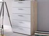 Commode POPEI 5 tiroirs chêne/blanc brillant