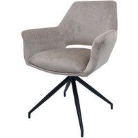 Eetkamerstoel HWC-M53, keukenstoel gestoffeerde stoel met armleuning, draaibare auto positie, metaal stof MVG ~ taupe