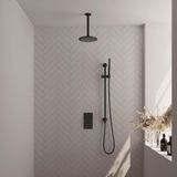 Brauer Black Carving Thermostatische Regendoucheset Inbouw - Hoofddouche 20 cm - 3 Weg - Handdouche Staaf - Doucheslang - Geintegreerde Glijstang - Mat Zwart