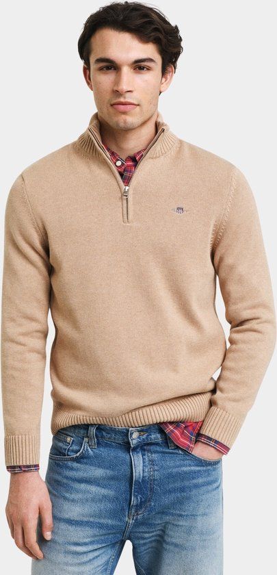 Gant Pullover Men Beige Cotton Halfzip - L - 8030170/296