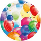 Merkloos / Sans marque Amscan Europe Gmbh Feestbordjes met ballonnen opdruk - 24x stuks - karton - D23 cm - wegwerp party verjaardag taart/gebak bordjes
