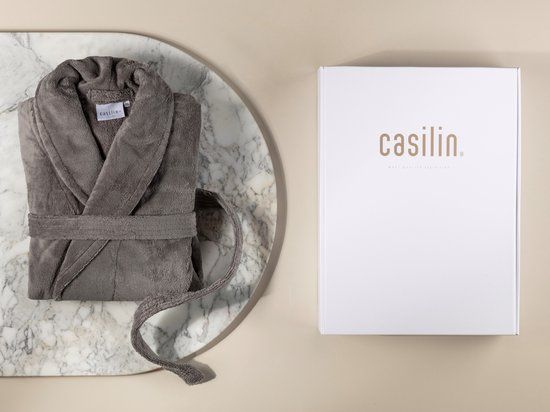 Casilin Unisex Badjas Fleece en Katoen Badstof - Grijs - Maat XL - Cadeau incl Luxe Geschenkdoos