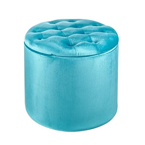 Baroni Home Zitzak voetensteun met schoenenrek - Fluweel - Turquoise - Ø 50 x 42 cm