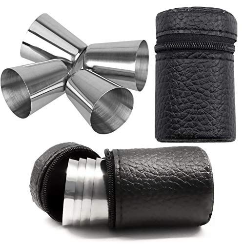 n/a 4 Stks 30 ml Rvs Shot Bril Onbreekbare Wijn Glas Schnapps Cups met 1 Stks Draagbare Zwart Lederen Case Set voor Wandelen Picknick Camping Reizen