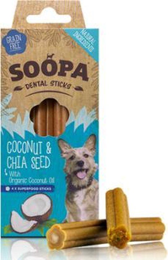 Soopa Dental Sticks Coconut & Chia Seed Vegan Vegetarian Dog Chews 100g