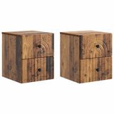 vidaXL Muurbevestigde Nachttafel Set van 2 Oud hout 33 x 34,5 x 40 cm