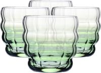 KROSNO Set de 4 verres à matcha et à thé - 320 ml | Collection Matcha Moments | Dégradé vert, structure ondulée et cristal sans plomb | Pour boissons chaudes et froides | Lavable au lave-vaisselle
