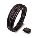 SERASAR Leren Armbanden Heren [Braid] - Bruin 17cm - Roestvrijstalen Sluiting