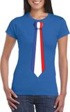 Bellatio Decorations Shoppartners Bv Blauw t-shirt met Franse vlag stropdas dames - Frankrijk supporter S