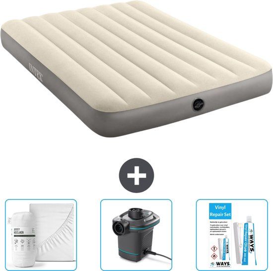 Intex Luchtbed - Twijfelaar - 137 x 191 x 25 cm - Beige - Inclusief Hoeslaken - Pomp en Reparatieset