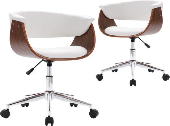 vidaXL Eetkamerstoelen draaibaar 2 stuks kunstleer wit