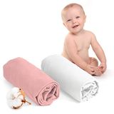 Dreamzie Hoeslaken 70x140 (x2) - 100 procent Oeko Tex Gecertificeerd Katoen - Hoeslaken 70x140 Baby - Wit en Roze